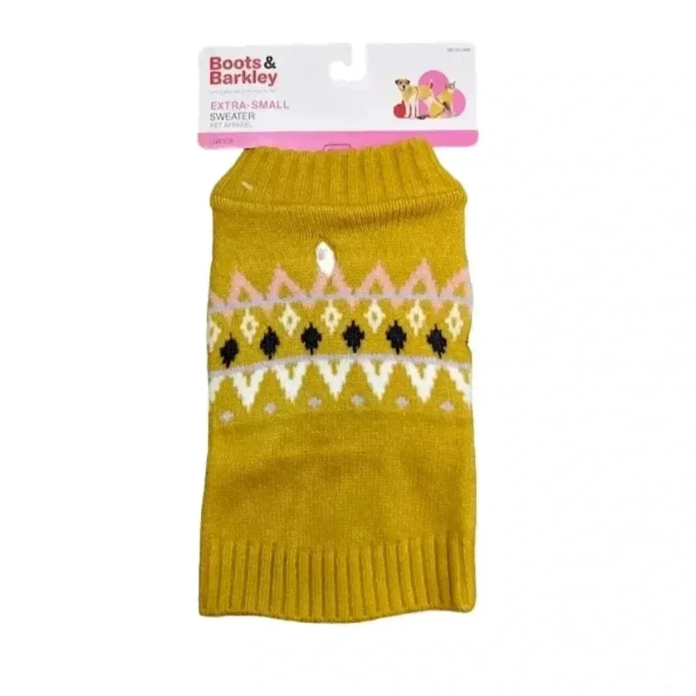 Boots & Barkley Mustard Yellow Fair Isle Patterned Turtleneck Sweater NEW Sz XS